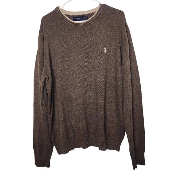 U.S. Polo Assn. Solid Jersey Crew Neck Sweater Cigar Heather Size XXL - Picture 4 of 8